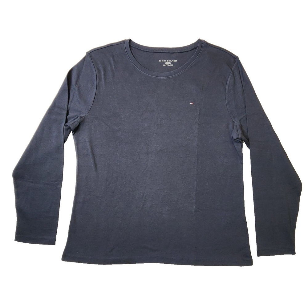 Tommy Hilfiger Women Long Sleeve Top Solid Casual Shirt Navy Size XXL NWT OEM
